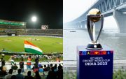 Hyderabad Stadium and World Cup Trophy. (Image Source: Twitter)