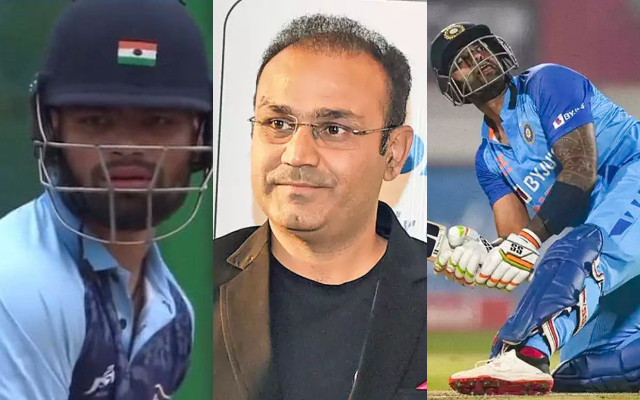 Rinku Singh, Virender Sehwag and Suryakumar Yadav. (Image Source: Twitter/X)