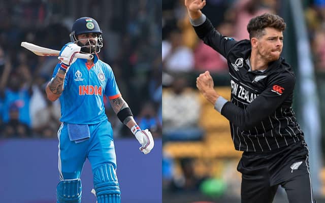 Virat Kohli and Mitchell Santner (Pic Source-Twitter)