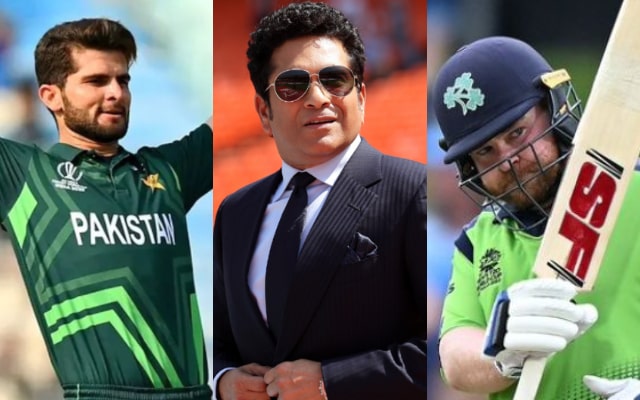 Shaheen Afridi, Sachin Tendulkar and Paul Stirling. (Image Source: Getty Images)