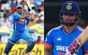 MS Dhoni and Rinku Singh. (Image Source: Getty Images/X)