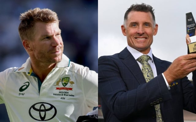 David Warner and Michael Hussey. (Image Source: Getty Images)