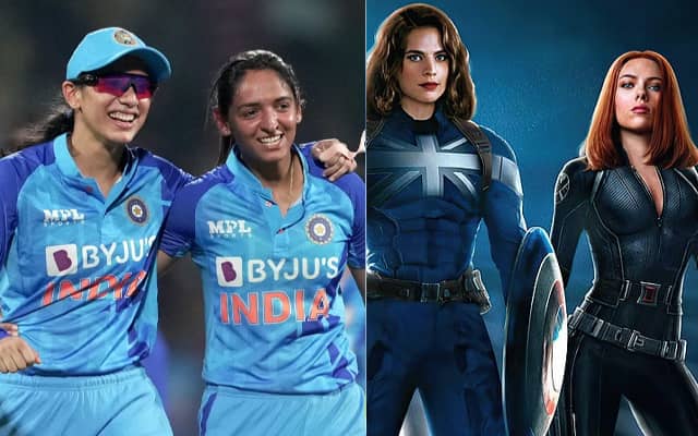Harmanpreet Kaur-Smriti Mandhana and Black Widow - Captain Carter (Pic Source-Twitter)