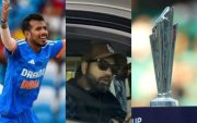 Yuzvendra Chahal, Rohit Sharma and T20 World Cup Trophy. (Image Source: Getty Images)