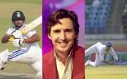 Sarfaraz Khan, Brad Hogg and Joe Root. (Image Source: X)