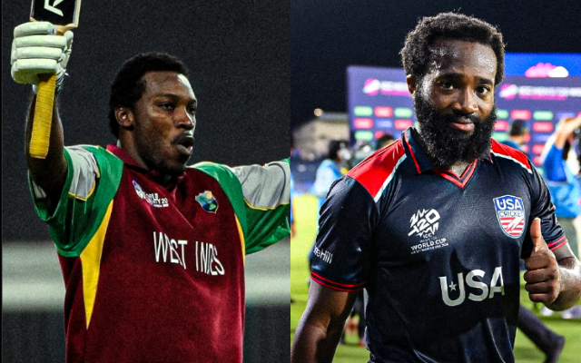 Chris Gayle and Aaron Jones (Image Credit- Twitter)