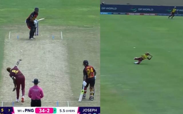 Roston Chase took a stunning catch against PNG (Pic Source: Instagram)