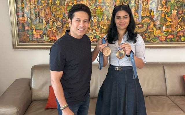 Manu Bhaker and Sachin Tendulkar (Image Credit- Twitter X)