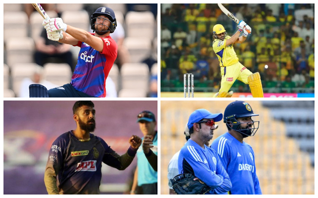 David Malan, MS Dhoni, Varun Chakarawarthy, Rohit Sharma, Gautam Gambhir (Photo Source: X/Twitter)