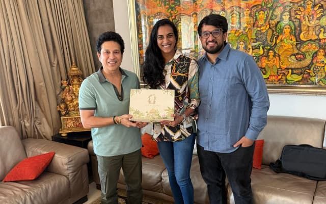 Sachin Tendulkar, PV Sindhu & Venkata Datta (Photo Source: X)