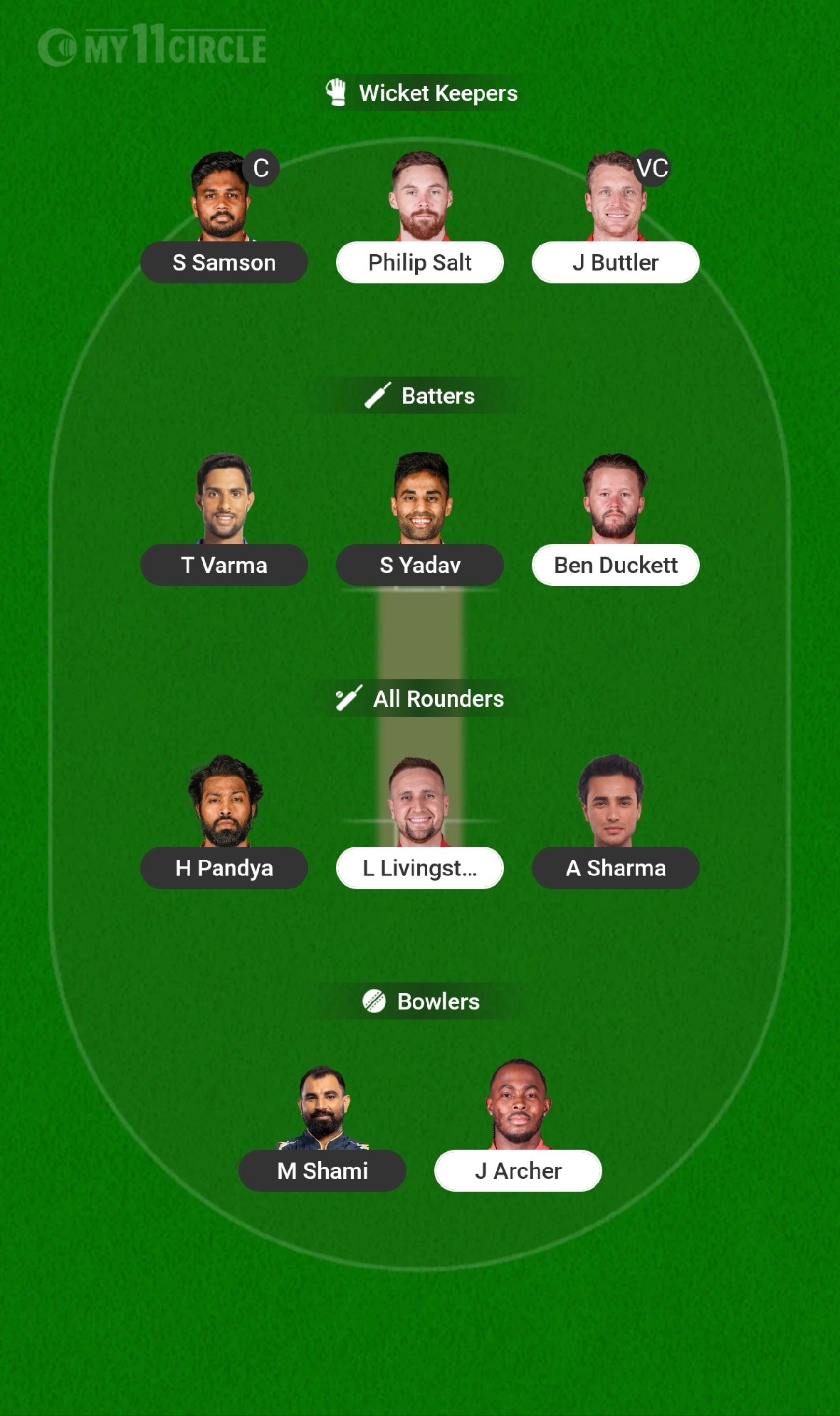 IND vs ENG 1st T20I My11Circle Team 2