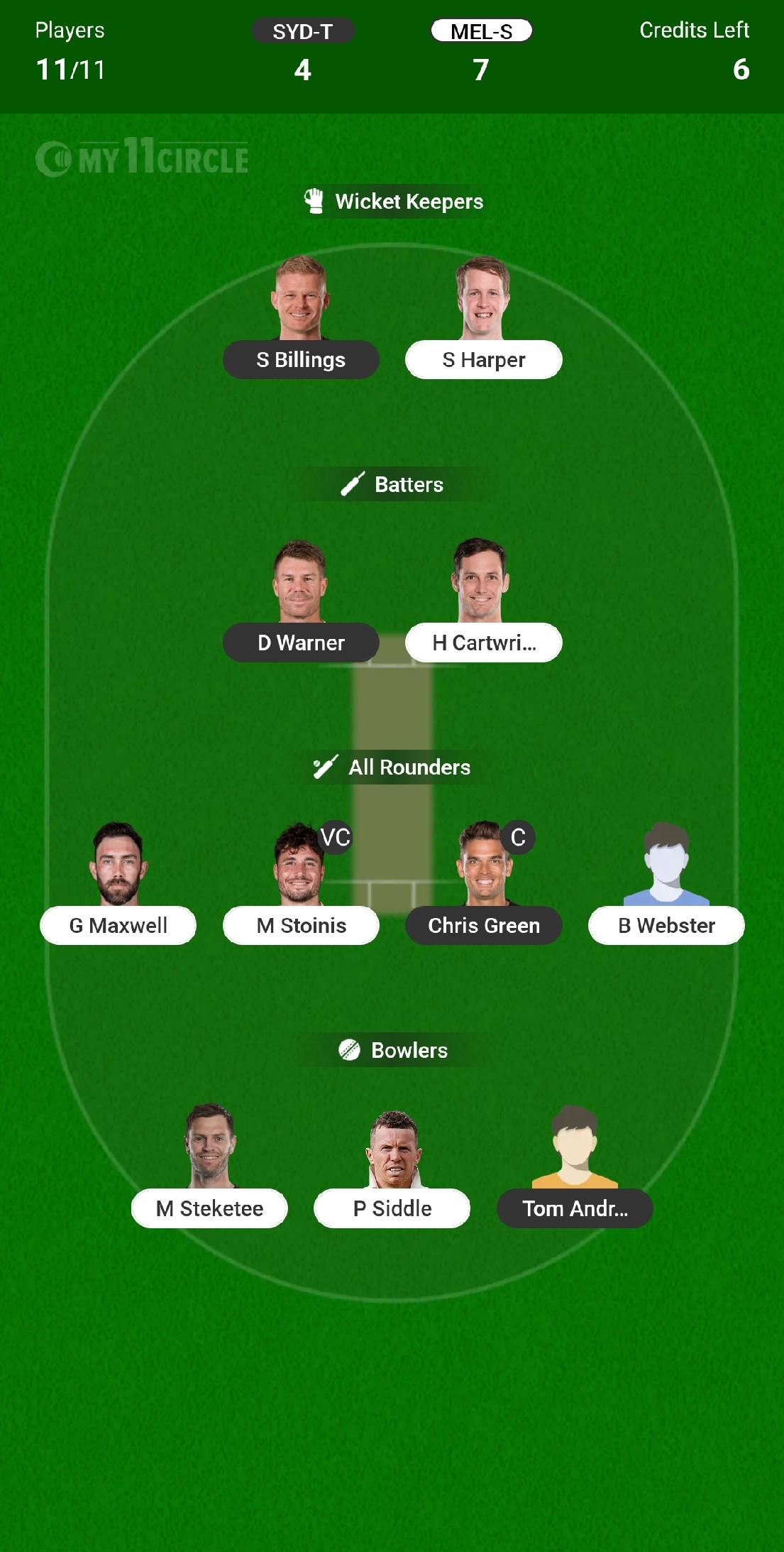 Sydney Thunder vs Melbourne Stars