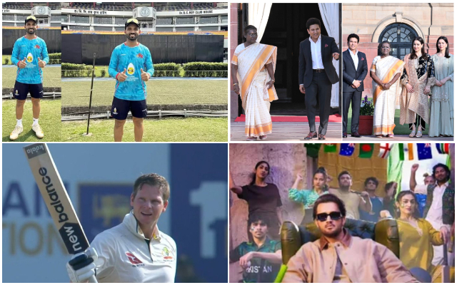 Ajinkya Rahane, Sachin Tendulkar with India President, Steve Smith, (Photo Source: X)