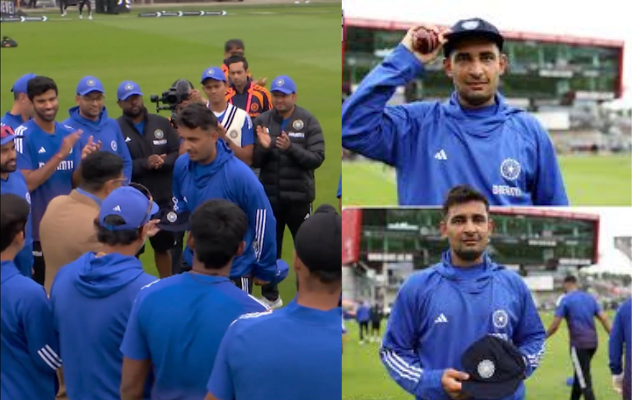 Anshul Kamboj receiving India Cap (Image Credit- Twitter X)