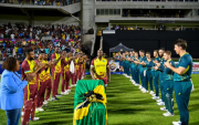 WI vs AUS: Andre Russell (image via ICC X handle)