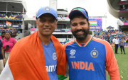 Rohit Sharma (R) and Rahul Dravid (L) (image via getty images)