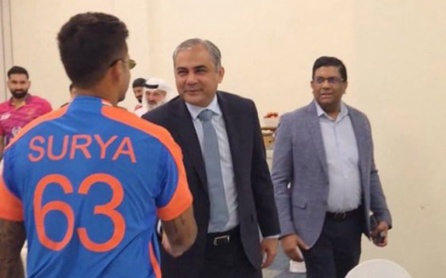 Suryakumar Yadav's Handshake With PCB Chief Mohsin Naqvi (image via X)