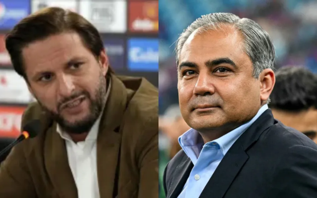 Shahid Afridi and Mohsin Naqvi (Image Credit- Twitter/X)