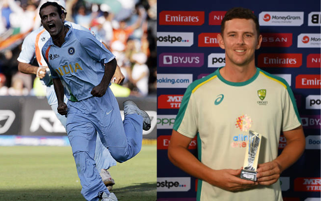 Irfan Pathan & Josh Hazlewood (image via getty)