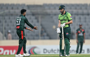 BAN vs PAK 2026: Salman was run out in unusual fashion by Mehidy Miraz (image via getty)
