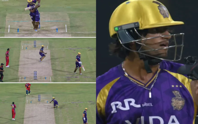 Angkrish Raghuvanshi becomes first batter to get dismissed obstructing the field in IPL 2026, controversy ensues (image via JioHotstar)