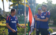 Indian team hoists tricolour and sings Jana Gana Mana in Galle on Independence Day (image via BCCI/X)