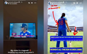Jemimah Rodrigues Celebrates Smriti Mandhana’s Historic, Record-Breaking Century (image via X)